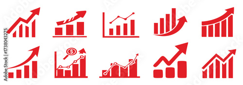 Set graph diagram up icon, business growth success chart with arrow, business bar sign, profit growing symbol, progress bar symbol, growing graph icons, growths chart collection – vector
