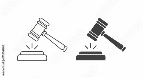 Gavel and sound block icons in outline and solid styles