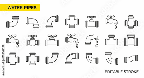 Collection of water pipe and plumbing fitting icons