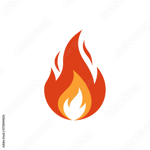 Stylized flat icon of a bright orange and yellow flame on a black background