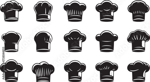Chef Hat Icons, Kitchen Cap Vector, Cooking Hat Clipart, Culinary Symbol Design, Restaurant Uniform Logo, Professional Cook Illustration, Culinary Art Silhouette, Kitchen Emblem Set, Food Service Desi