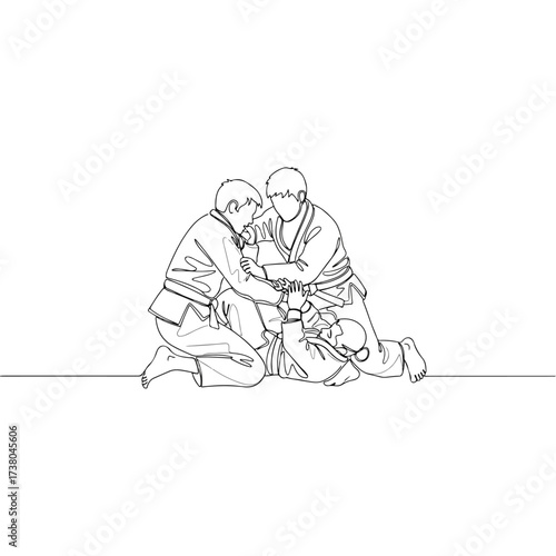 Judo practitioners in action, focused on grappling and competition.