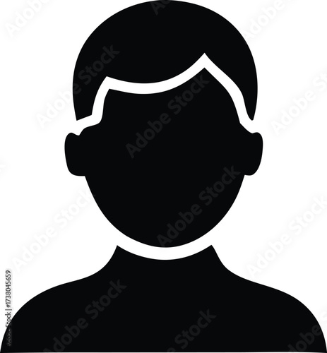 Simple black silhouette user profile icon representing a person head and shoulders for digital applications
