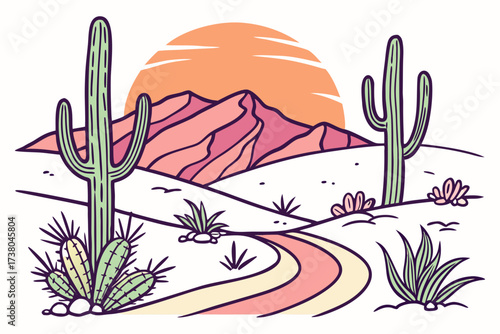 Desert landscape with cacti and sunset cactus nature 1