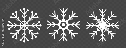 Snowflake set. A set of vector flat snowflakes isolated on a dark background.