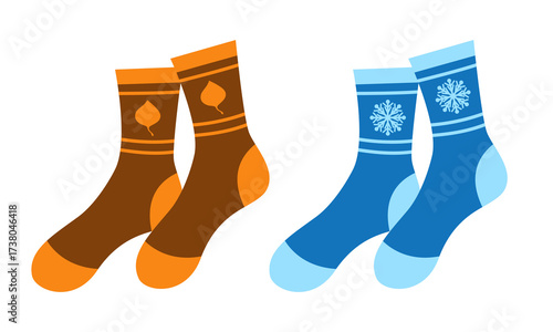 Autumn and winter socks. Warm wool socks. Vector illustration.