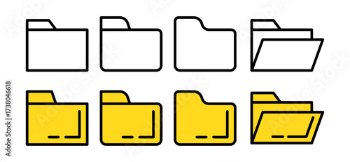 Folder icon set. Vector flat icon isolated on white background.