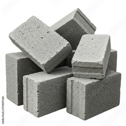 Concrete Blocks Stacked Gray Construction Material Build Industry Architecture Brick Block on transparent background