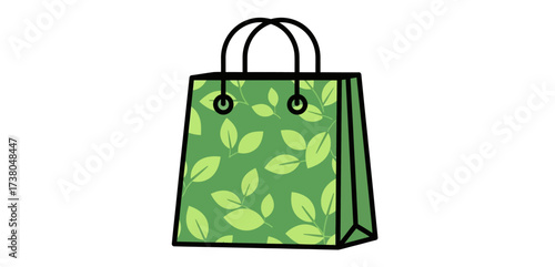 Green shopping bag with leaves eco-friendly carrying bag for groceries promoting sustainability and environmental consciousness in retail business.