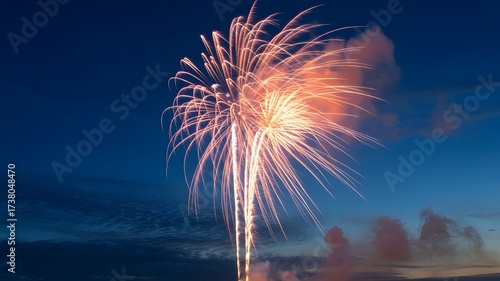 colorful firework explosion in night sky with glowing sparks, festive celebration display, abstract light burst background, new year and holiday party event design illustration