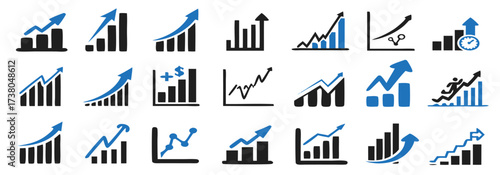 Graph diagram up icon set, growing graph sign 