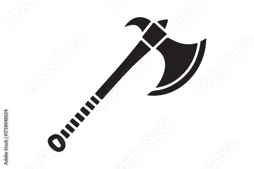 Stylized silhouette of a battle axe with decorative handle