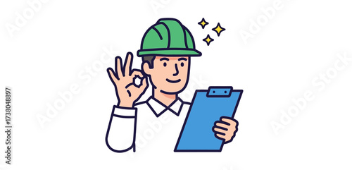 inspector giving ok sign holding a clipboard ensuring project quality ideal for construction industry reports or safety compliance promotions