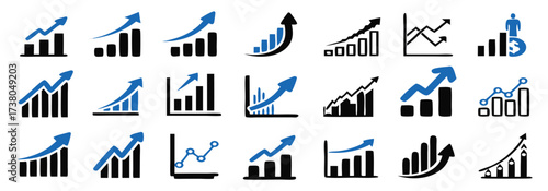 Graph diagram up icon set, growing graph sign 