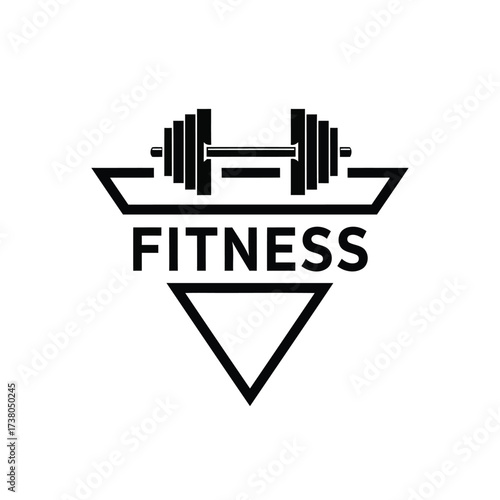 Vector art of a minimalist fitness logo featuring a barbell and geometric shapes, conveying strength and dedication to health and wellness