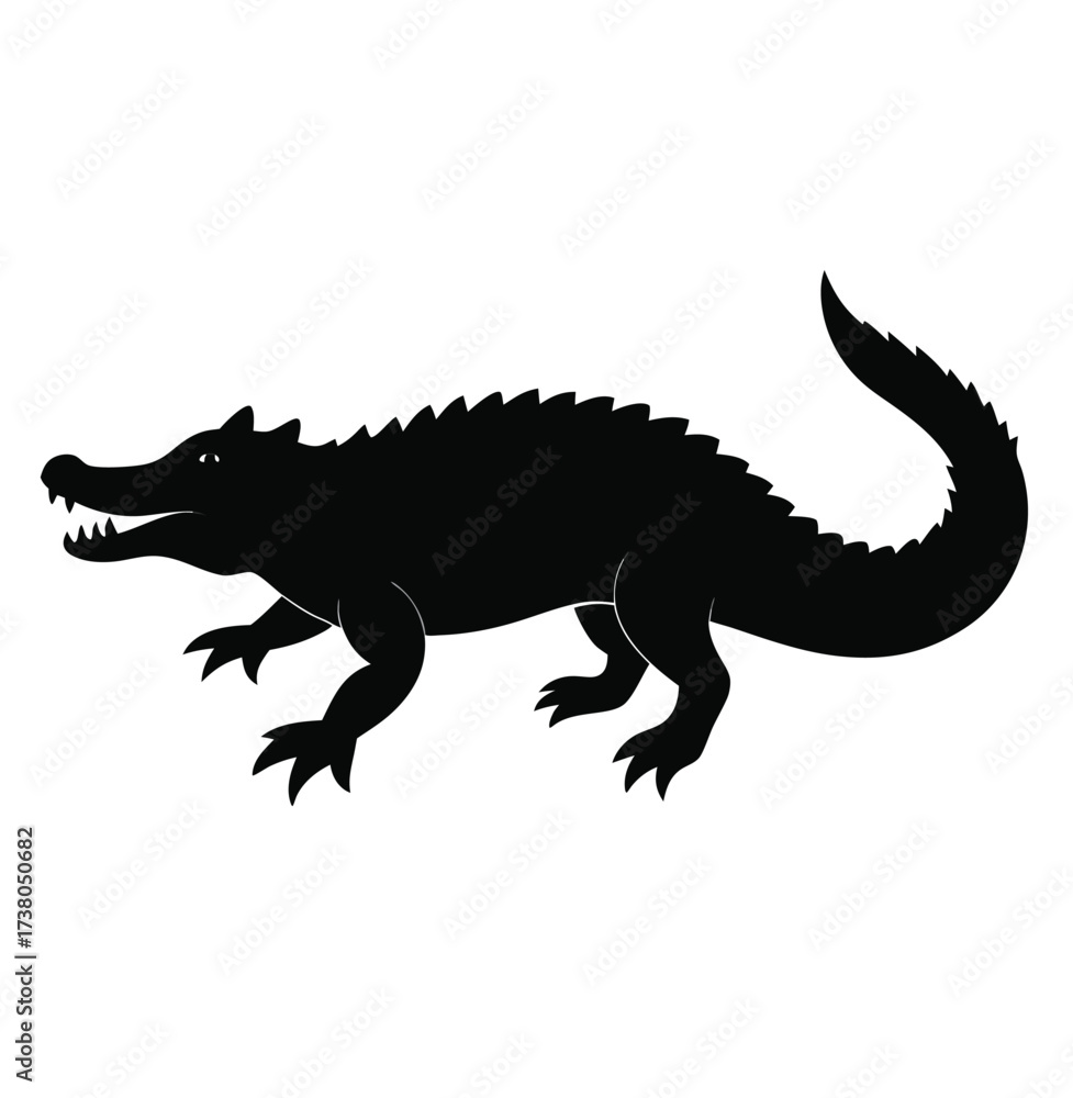 Fototapeta premium Silhouette of a menacing alligator, viewed from side