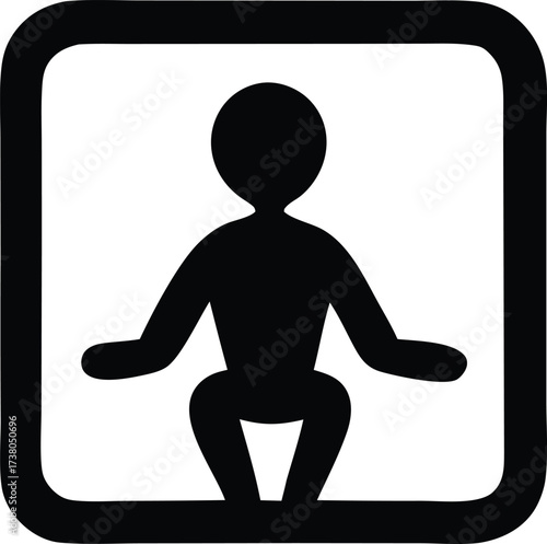 Silhouette of a person performing a squat exercise within a rounded square frame. fitness icon representing strength and training.