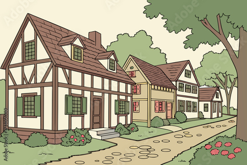 Old Salem in Winston-Salem, North Carolina, preserved Moravian settlement with half-timbered houses and quiet gardens
