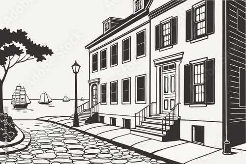 Old Town Baltimore in Maryland, Federal-style row houses with cobblestone alleys and harbor views