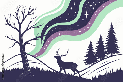 Silhouette of a deer under the aurora borealis northern lights