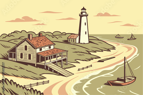 Ocracoke Island in North Carolina, rustic fishing village with lighthouse and wild beaches