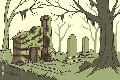 Old Cahawba in Alabama, ghost town ruins with mossy brick structures and abandoned cemeteries