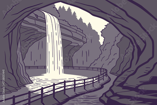 Niagara Cave Falls in Harmony, Minnesota, underground waterfall inside a dramatic limestone cavern