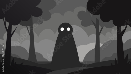 Silhouette figure standing in dark woods