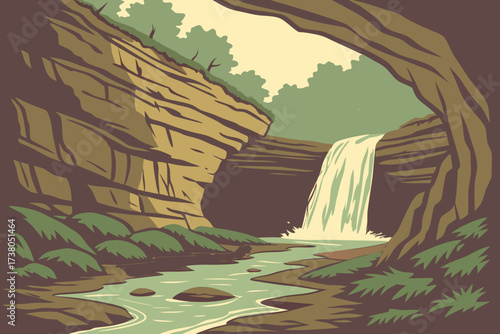 Niagara Cave in Minnesota, underground waterfall and fossil-studded limestone walls