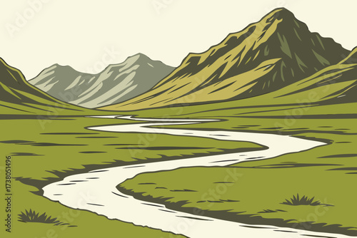 Noatak River in Alaska, remote wild river meandering through Arctic tundra and mountain ranges