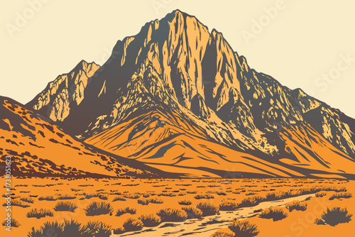 Mount Williamson in Sierra Nevada, California, massive granite peak towering above Owens Valley desert floor