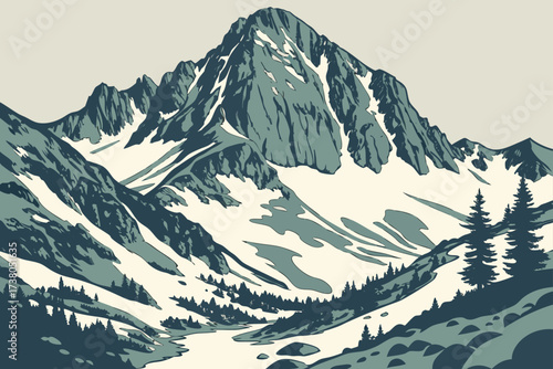 Mount Wilson in Colorado, sharp rocky peak with snowy ridges and dramatic alpine valleys