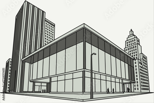 Museum of Modern Art in New York City, New York, sleek glass exterior reflecting surrounding skyscrapers
