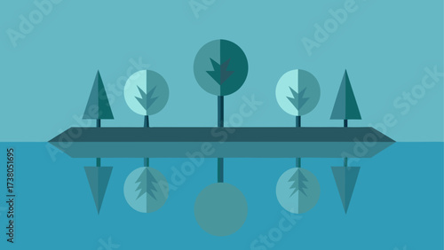 Island with trees reflected in the water