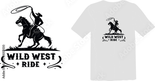 Vintage Style Wild West Ride Cowboy on Horse with Lasso Graphic 