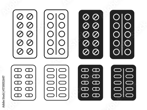Pill blister pack icon symbolizing medication, pharmacy, health, and treatment, suitable for pharmaceutical, healthcare, wellness, and medical concepts in digital and print materials
