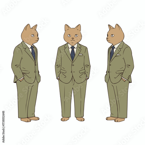 Anthropomorphic Cat Businessmen in Suits Professional Feline Characters