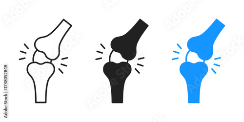 Knee joint icon with pain symbol representing orthopedics, injury, and health care, suitable for medical, fitness, rehabilitation, and body anatomy concepts