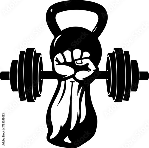 trong Fist Grasping Kettlebell and Dumbbell Silhouette