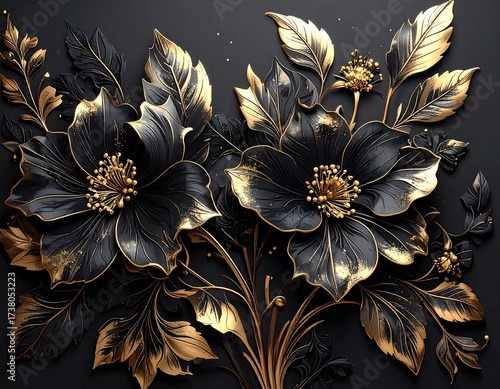 Ornate black and gold floral design