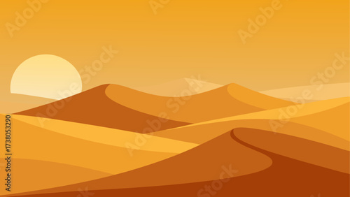 Illustration of a desert with sun setting