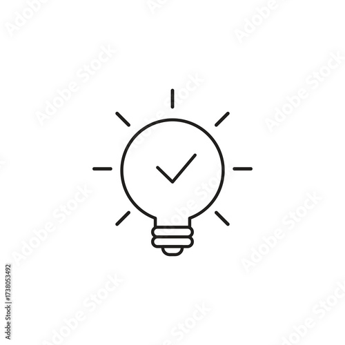 Black Bulb with Checkmark Icon ? Quick Tip, Idea Approval, Efficiency Symbol Vector..eps