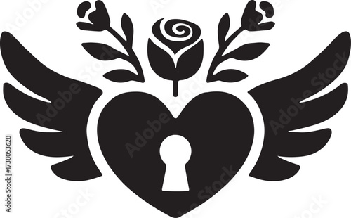 Heart wings with floral design, romantic and decorative artwork perfect for Valentine’s and love.