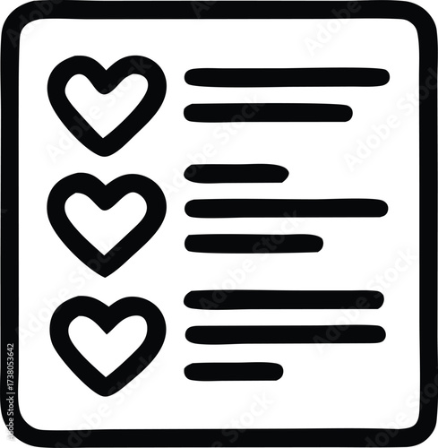 Checklist with hearts icon representing favorites or important items on a list interface