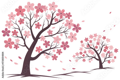 Two cherry blossom trees with pink flowers spring nature