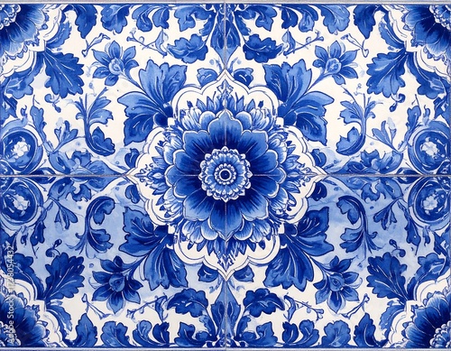 Ornate blue and white floral tile pattern