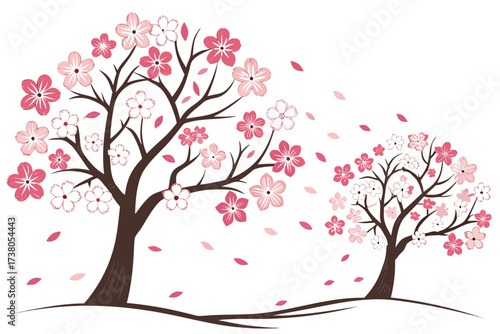 Two stylized cherry blossom trees with pink and white flowers 2