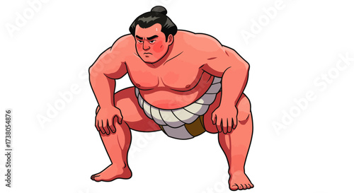 Cartoon Sumo Wrestler in Ready Position with Mawashi.