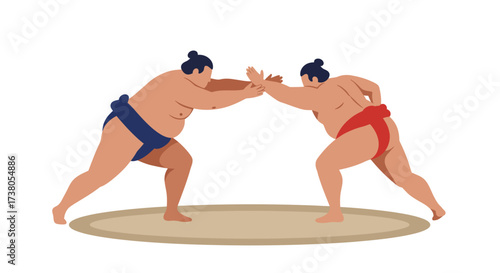 Two Sumo Wrestlers Facing Off in a Match.