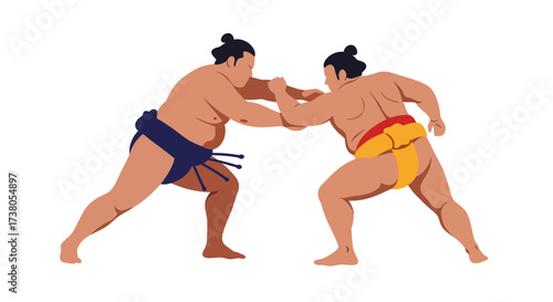 Two Sumo Wrestlers Engaging in a Match.